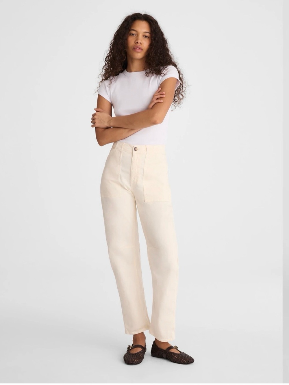 Madewell Darted Barrel Leg Utility Pant Size 27 Cream NWT
